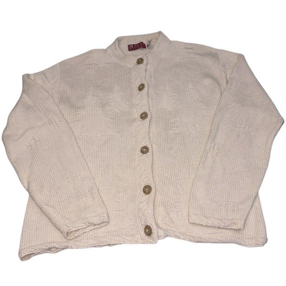 Vintage Binghamton Knitting Co Christmas Cardigan Womens Small Ivory Chunky Knit